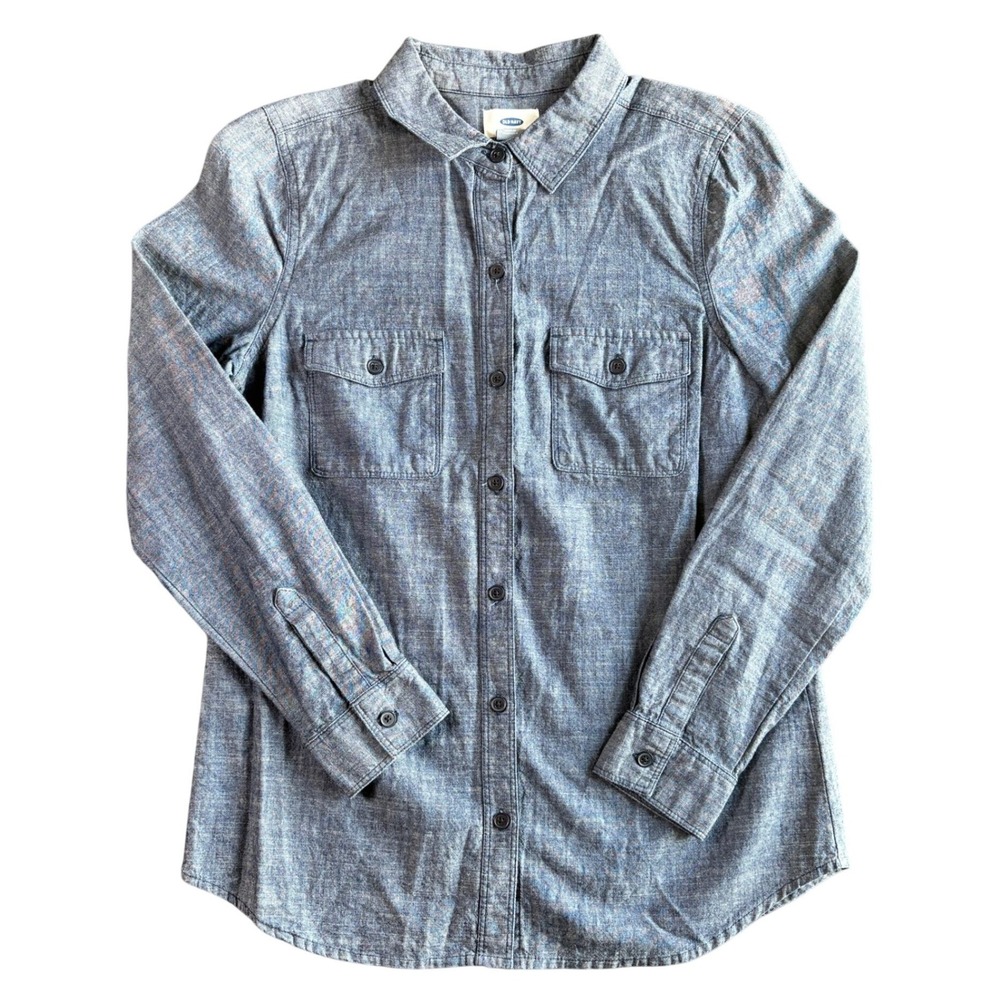 Old Navy Womens Blue Chambray Long Sleeve Button Up Shirt XS Cotton Utility